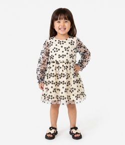 Vestido Curto Infantil em Tule Flocado - Tam 1 A 6 Anos
