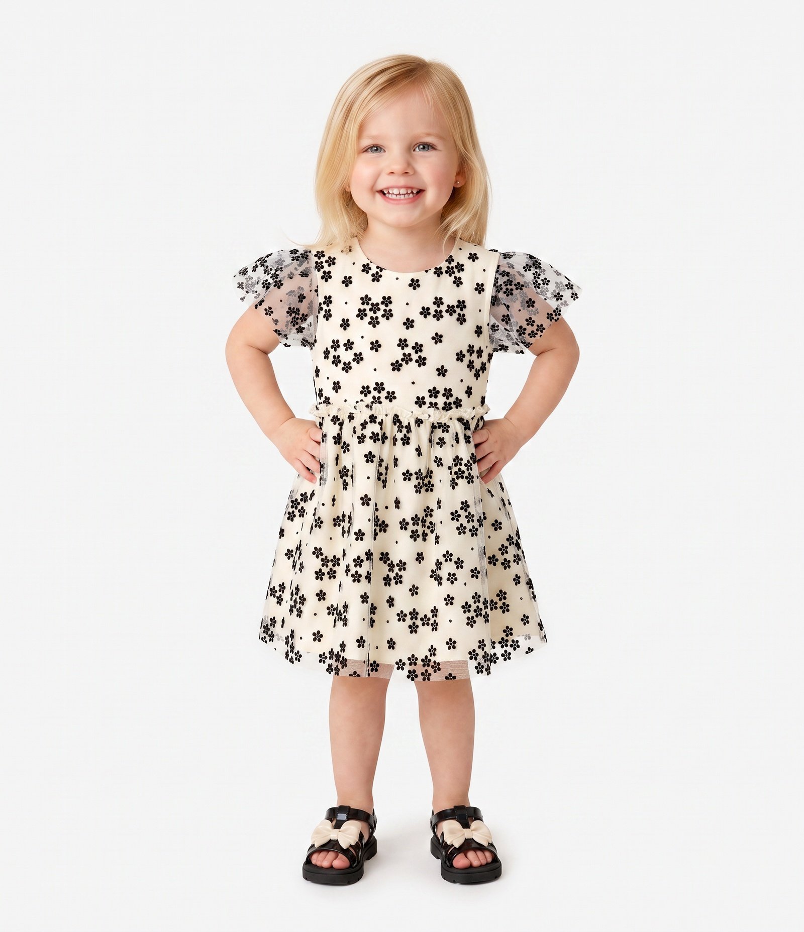 Vestido Tule Infantil com Estampa Floral - Tam 1 a 6 Anos Bege 1