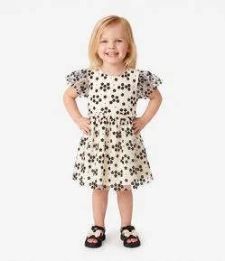 Vestido Tule Infantil com Estampa Floral - Tam 1 a 6 Anos