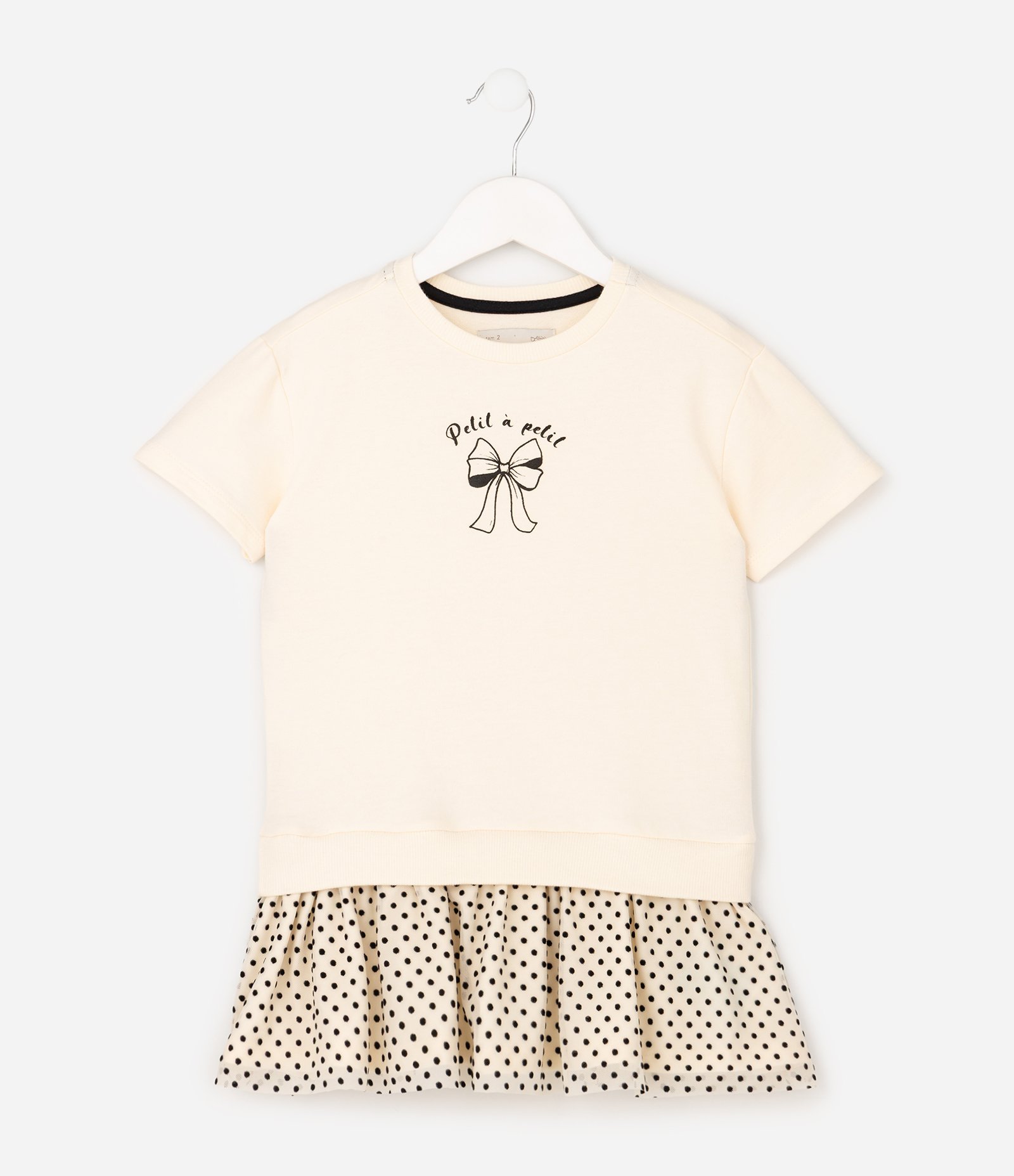 Vestido Relaxed em Moletinho com Saia Tule Poá Infantil - Tam 1 a 6 Anos Bege 7