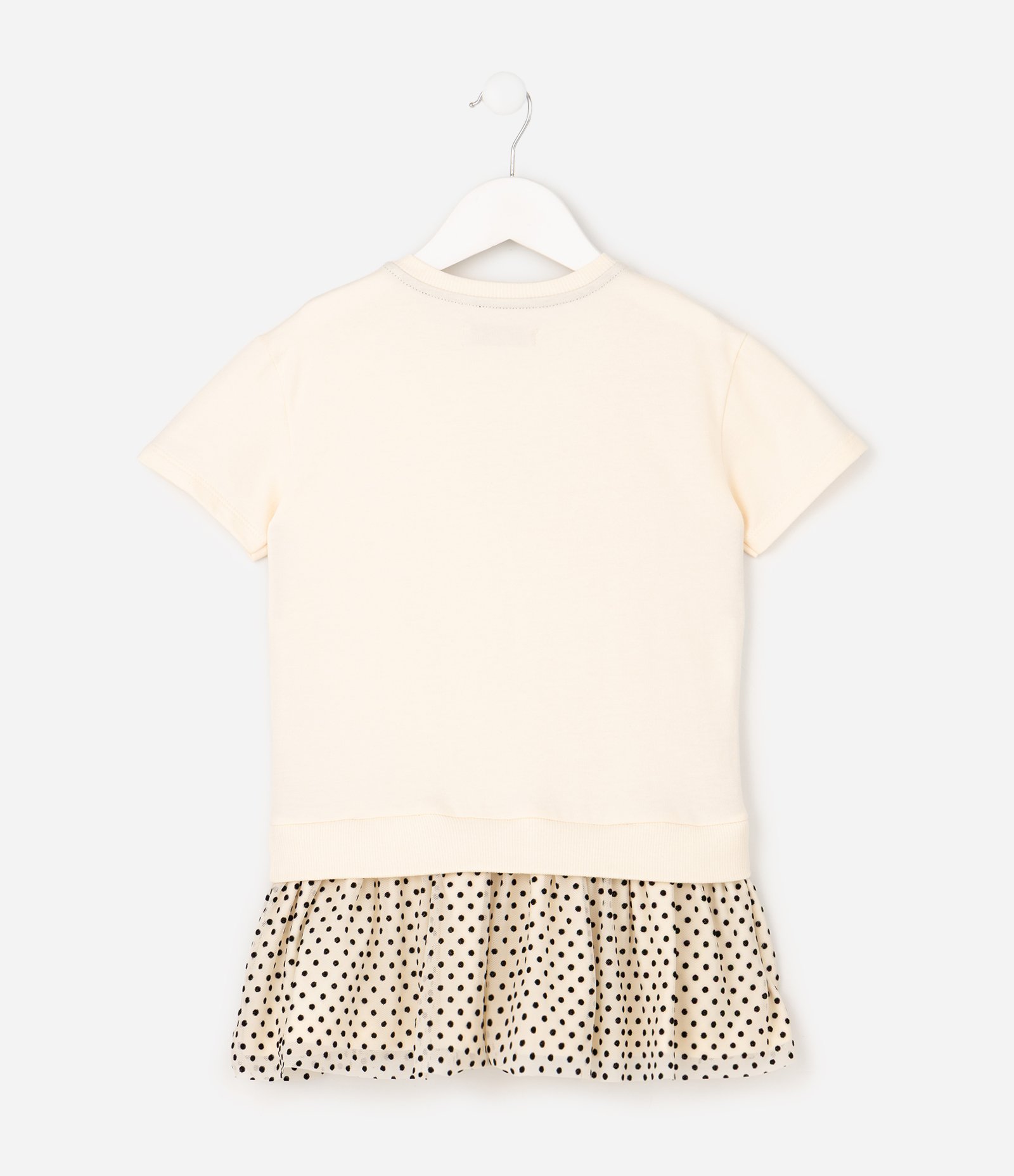 Vestido Relaxed em Moletinho com Saia Tule Poá Infantil - Tam 1 a 6 Anos Bege 8