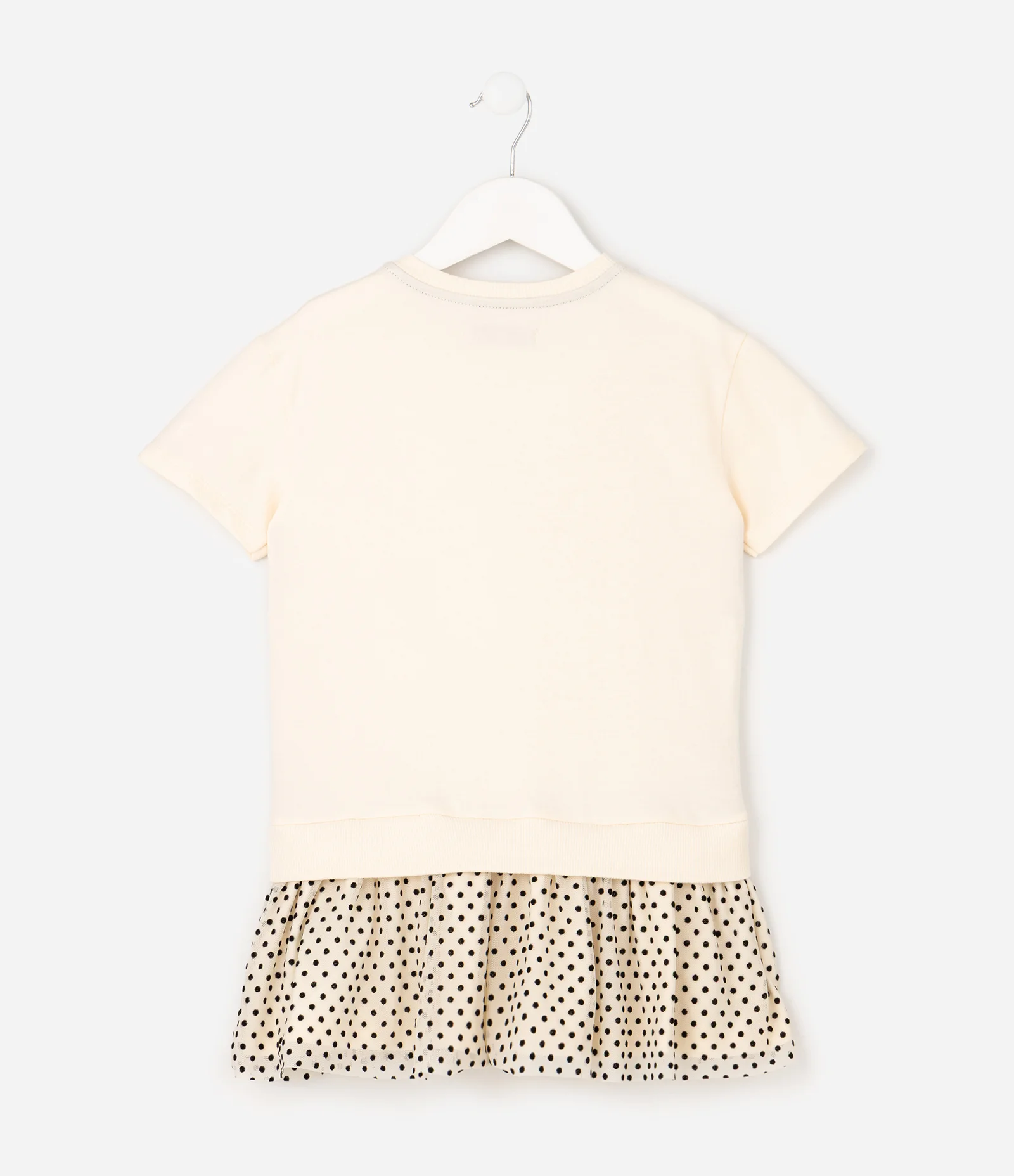 Vestido Relaxed em Moletinho com Saia Tule Poá Infantil - Tam 1 a 6 Anos Bege 2
