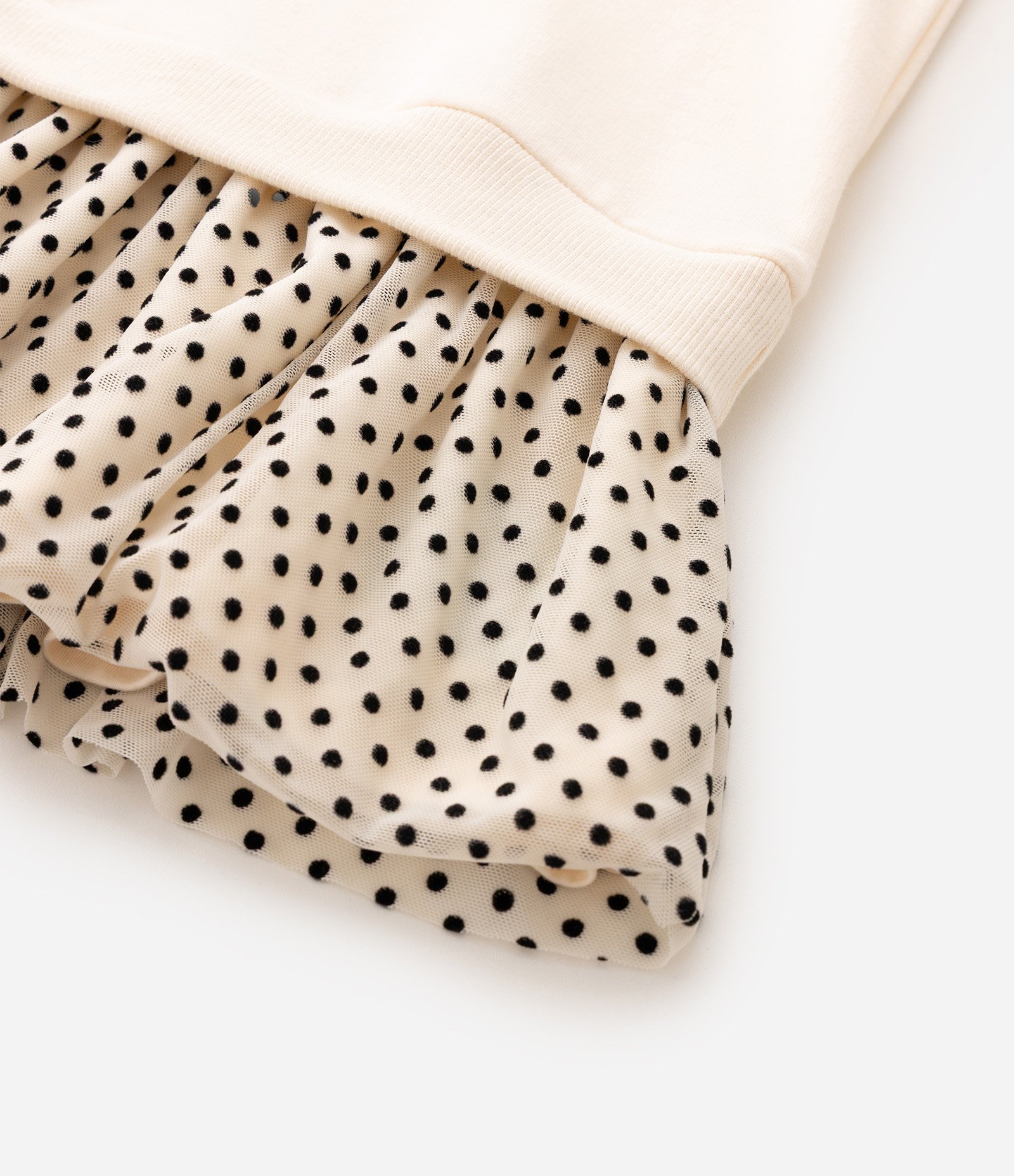 Vestido Relaxed em Moletinho com Saia Tule Poá Infantil - Tam 1 a 6 Anos Bege 3