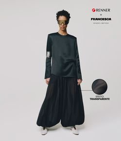 Calça Aladim com Transparência em Lyocel e Cós Elástico