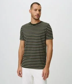 Camiseta Regular em Algodão com Listras em Fio Tinto