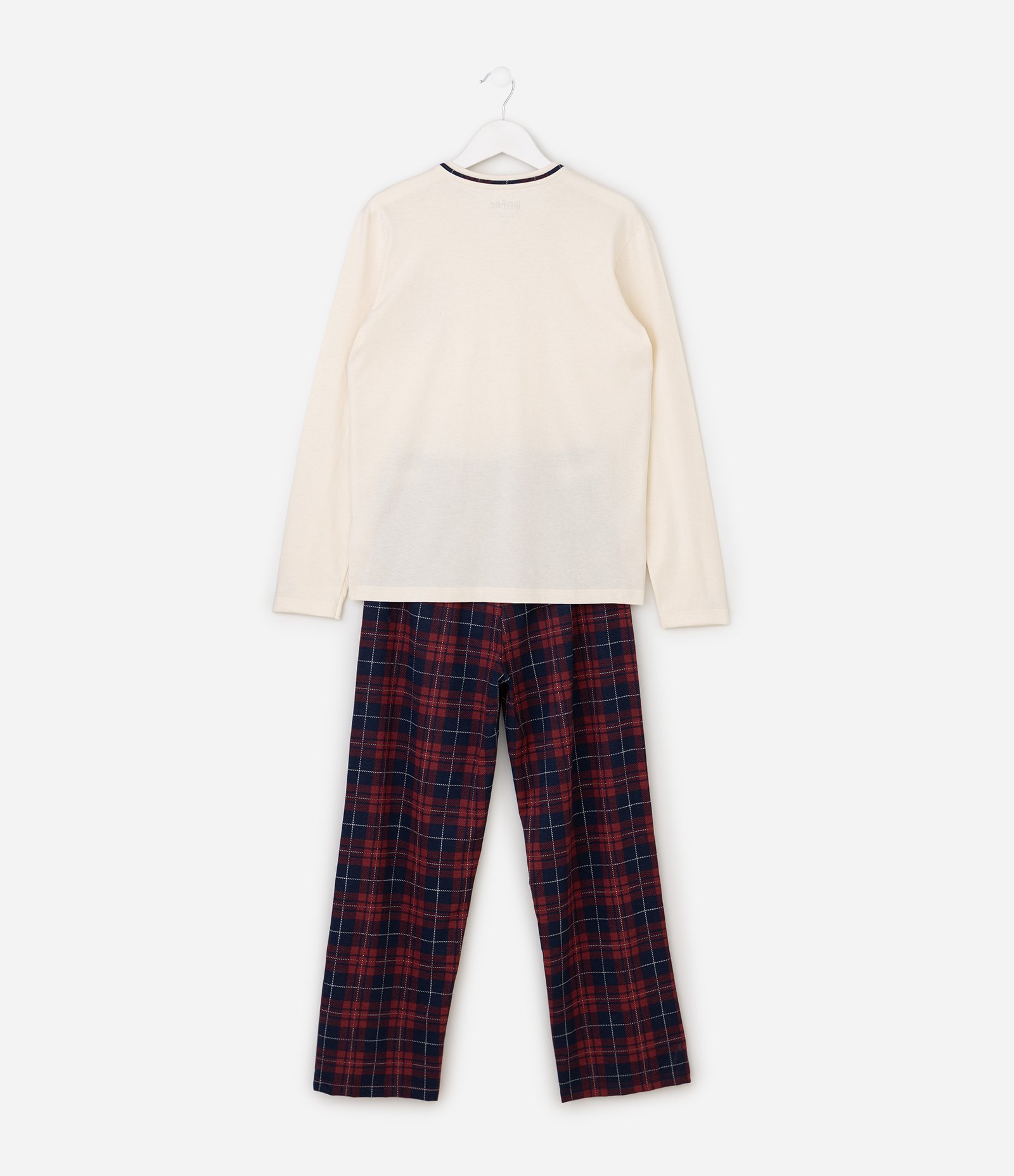 Pijama Infantil Harry Potter com Estampa Hogwarts e Calça Xadrez – Tam 7 a 16 Anos Off White/Vermelho/Azul 3