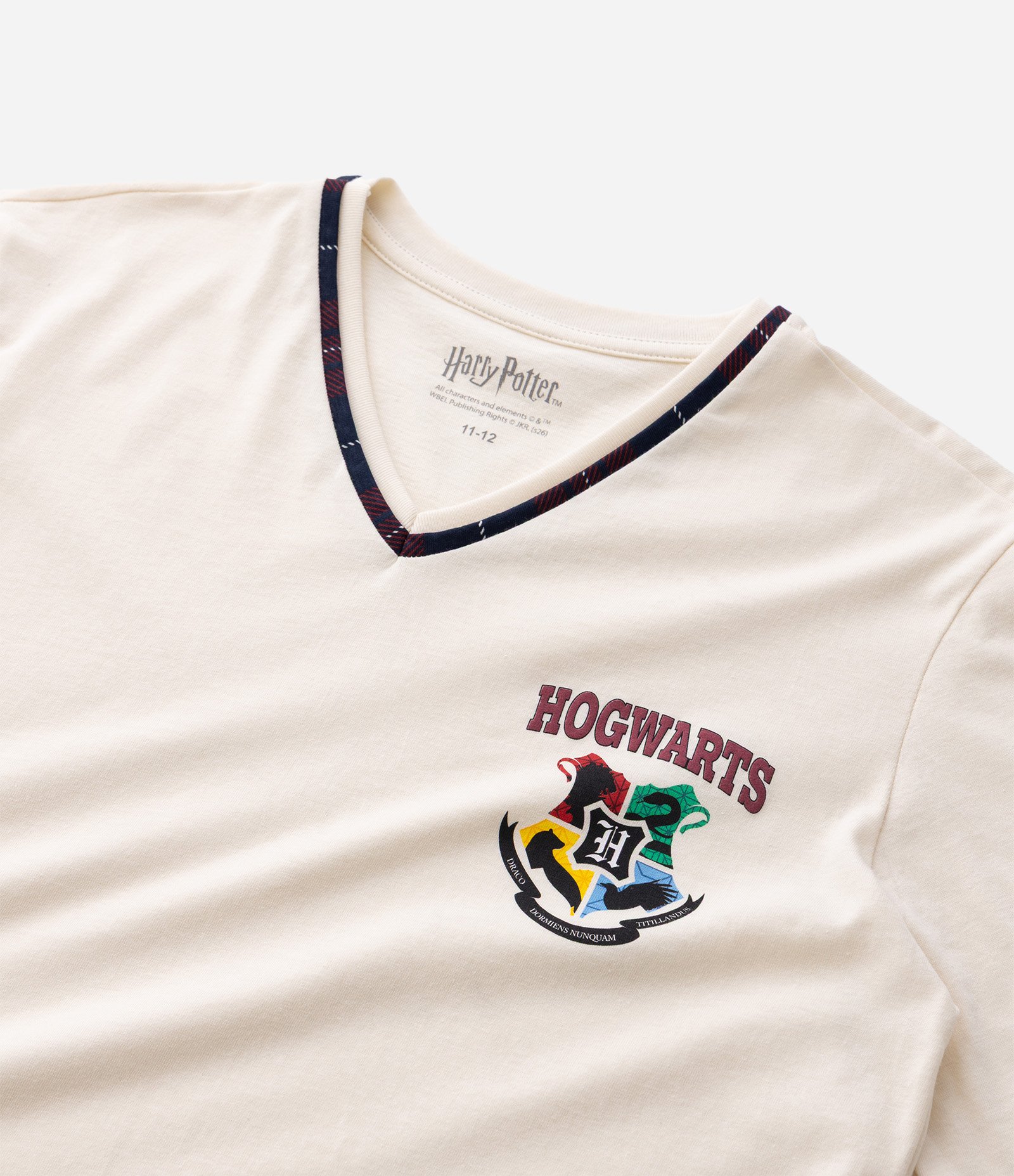 Pijama Infantil Harry Potter com Estampa Hogwarts e Calça Xadrez – Tam 7 a 16 Anos Off White/Vermelho/Azul 5