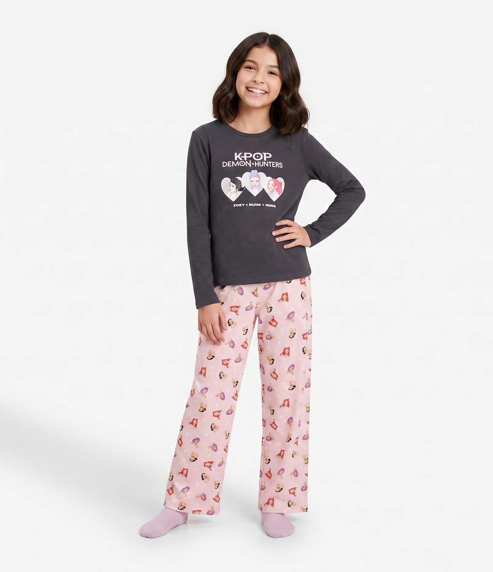 Pijama Infantil em Ribana K-pop Demon Hunters - Tam 5 a 14 Anos Cinza 1