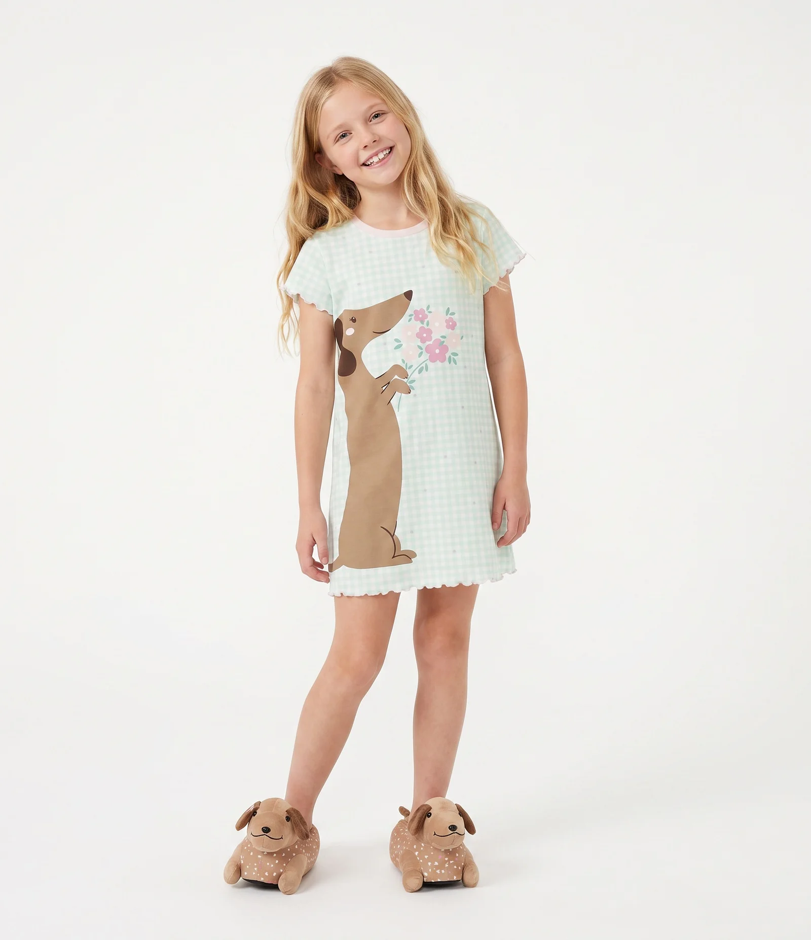 Camisola Infantil em Algodão com Estampa de Cachorro e Floral - Tam 5 a 14 Anos Verde 1