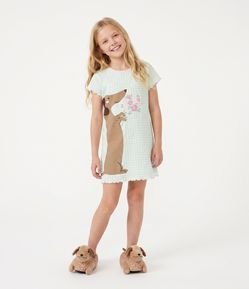 Camisola Infantil em Algodão com Estampa de Cachorro e Floral - Tam 5 a 14 Anos