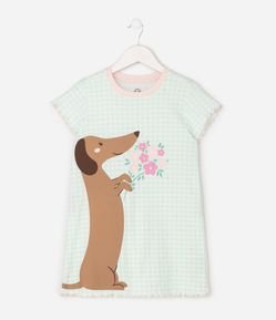 Camisola Infantil em Algodão com Estampa de Cachorro e Floral - Tam 5 a 14 Anos