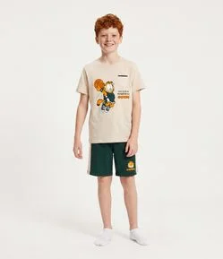 Pijama Infantil em Algodão com Estampa Garfield Basquete - Tam 7 a 16 Anos