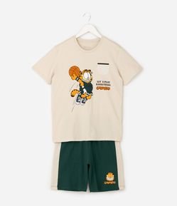 Pijama Infantil em Algodão com Estampa Garfield Basquete - Tam 7 a 16 Anos