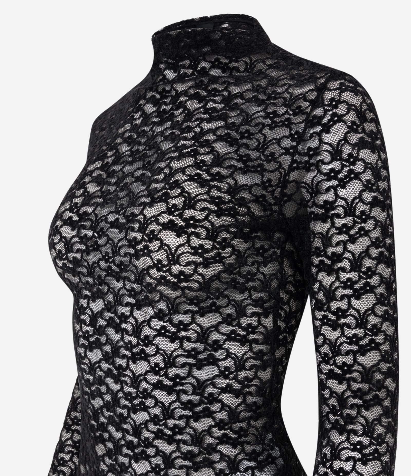 Blusa Segunda Pele em Renda com Gola Alta Preto 6