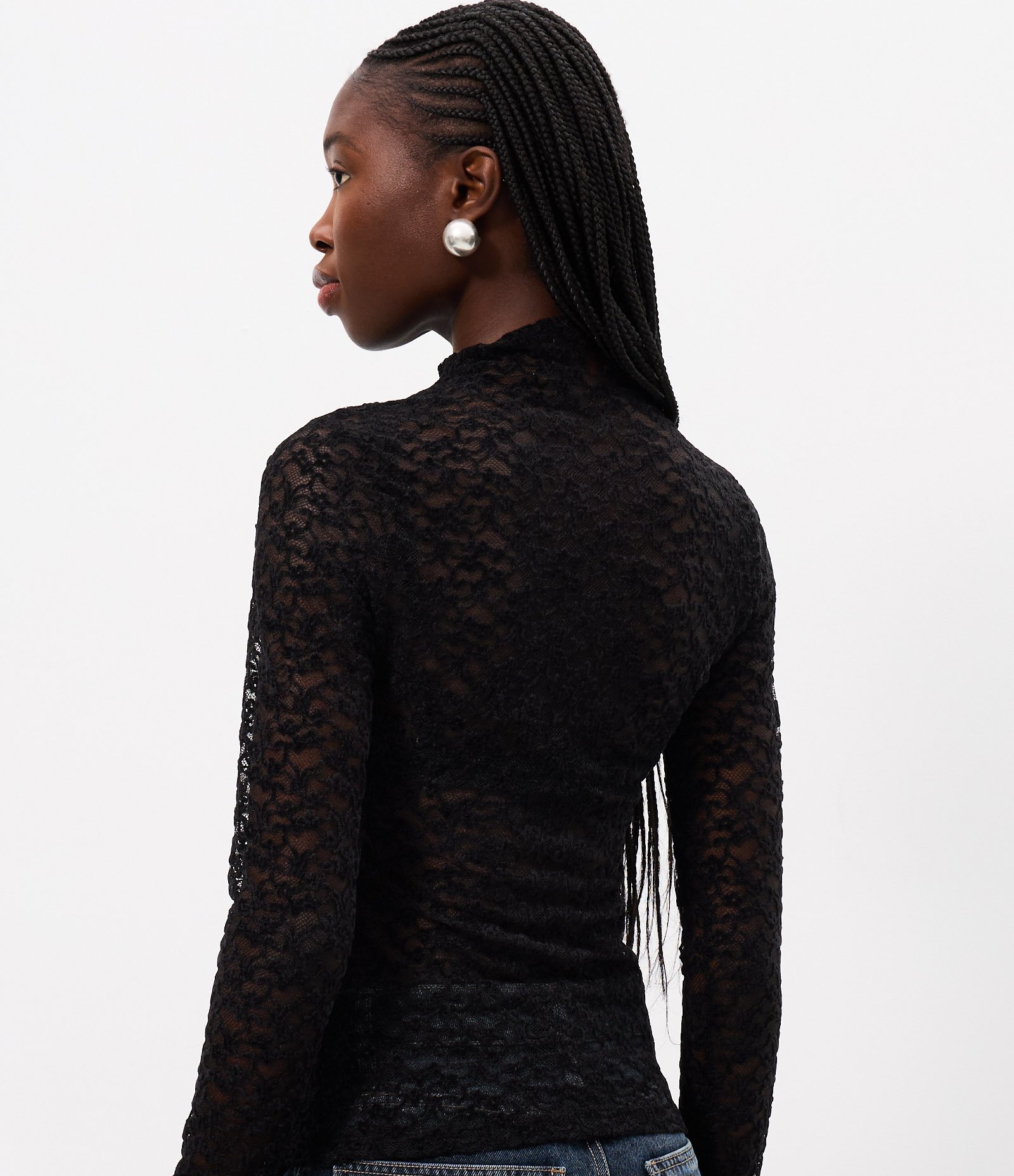 Blusa Segunda Pele em Renda com Gola Alta Preto 4
