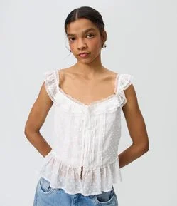 Blusa Peplum Texturizada com Babados e Amarração Frontal