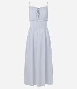 Vestido Midi em Viscose Texturizada com Babados e Amarração Frontal