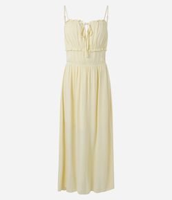Vestido Midi em Viscose Texturizada com Babados e Amarração Frontal
