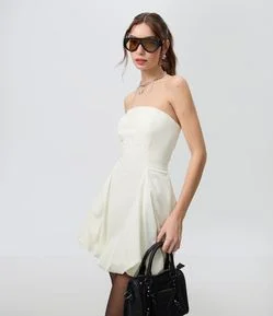 Vestido Tomara que Caia em Tricoline com Saia Balonê