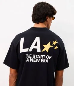 Camiseta Oversized em Algodão com Estampa Estrelas e Lettering