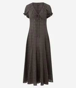 Vestido Long Midi em Algodão com Amarração no Decote