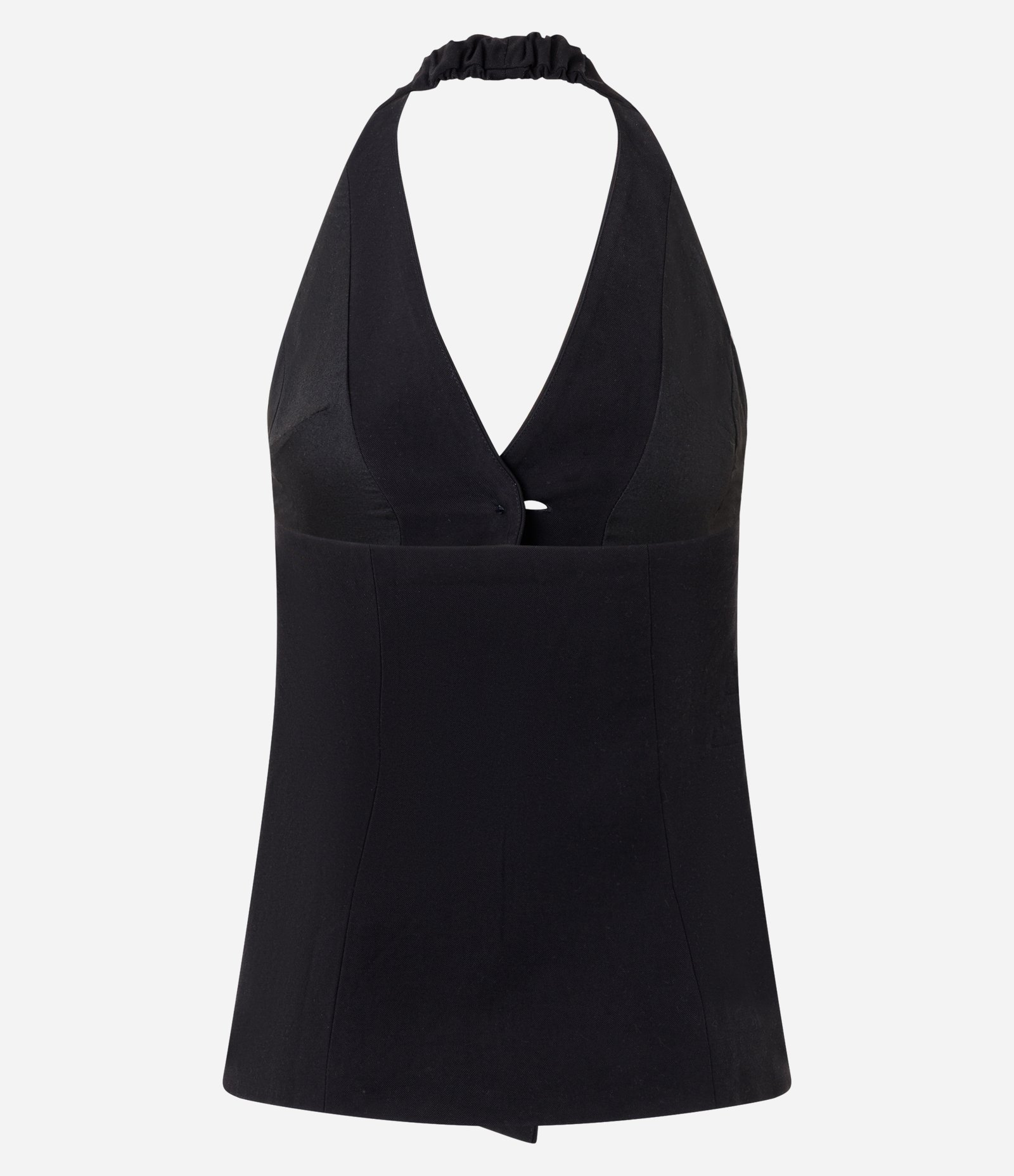 Colete Halter em Sarja com Abotoamento e Decote Profundo Preto 6