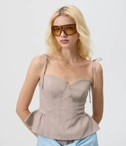 Blusa Peplum com Decote Coração e Amarração nas Alças