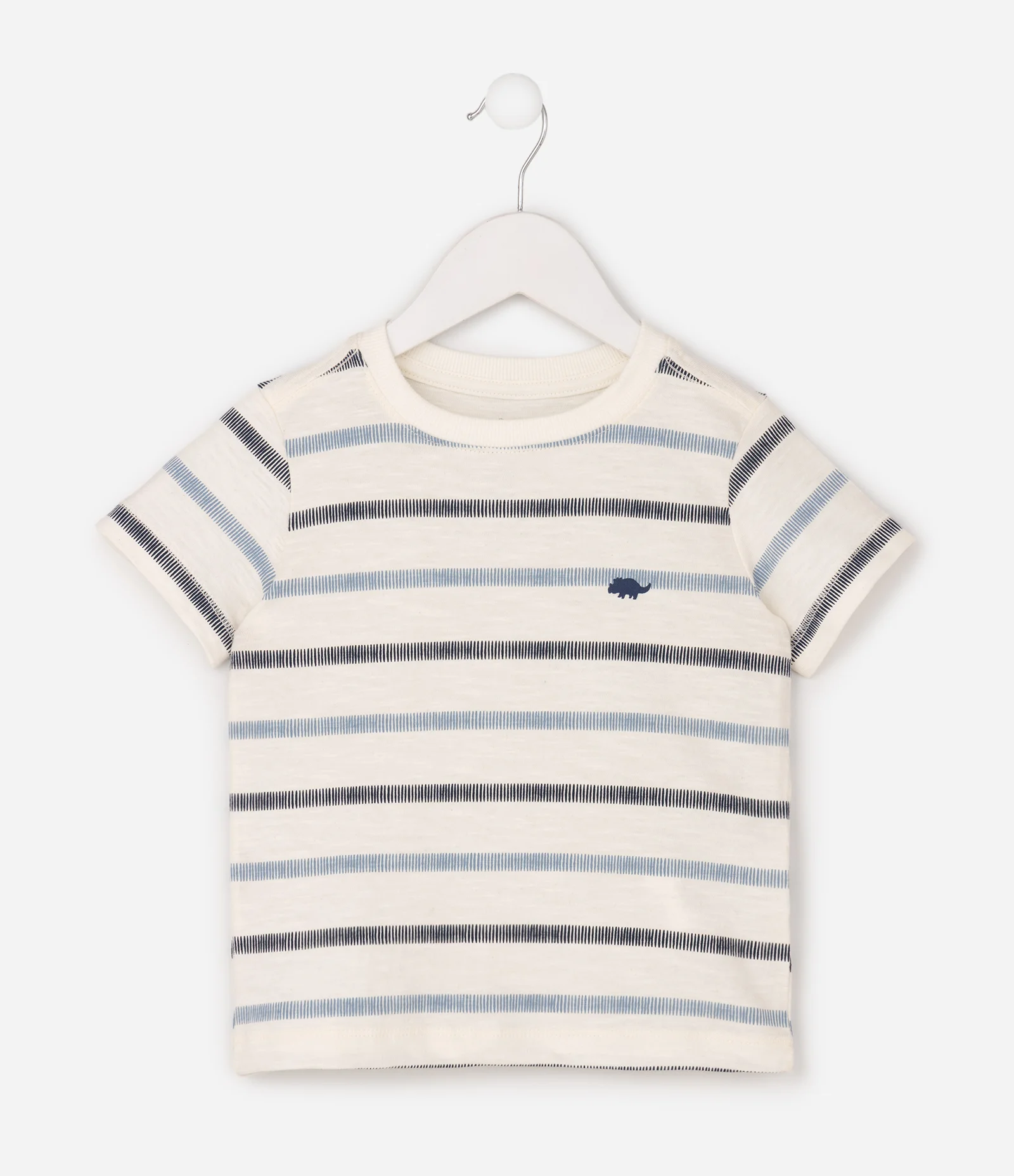 Camiseta Infantil em Algodão com Estampa Listrada – Tam 1 a 6 Anos Azul/Off White 2