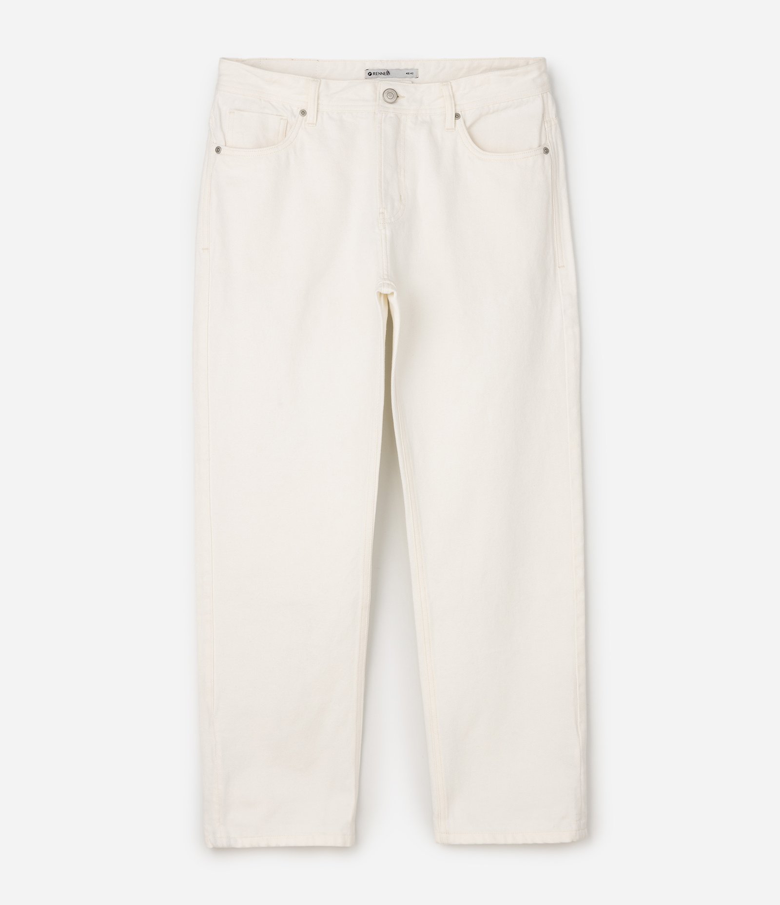 Calça Reta em Sarja com Bolsos e Cintura com Passantes Branco 7