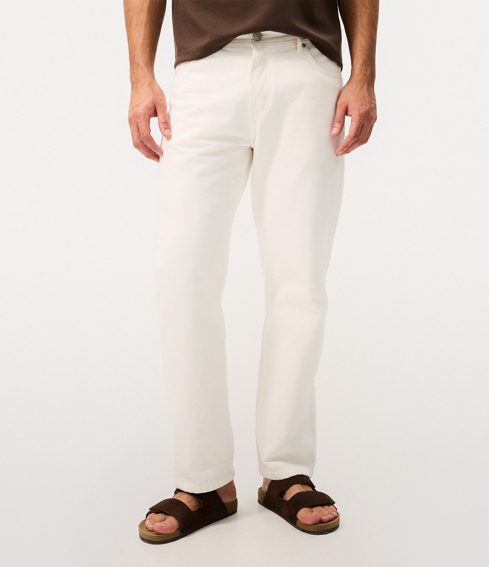Calça Reta em Sarja com Bolsos e Cintura com Passantes Branco 3