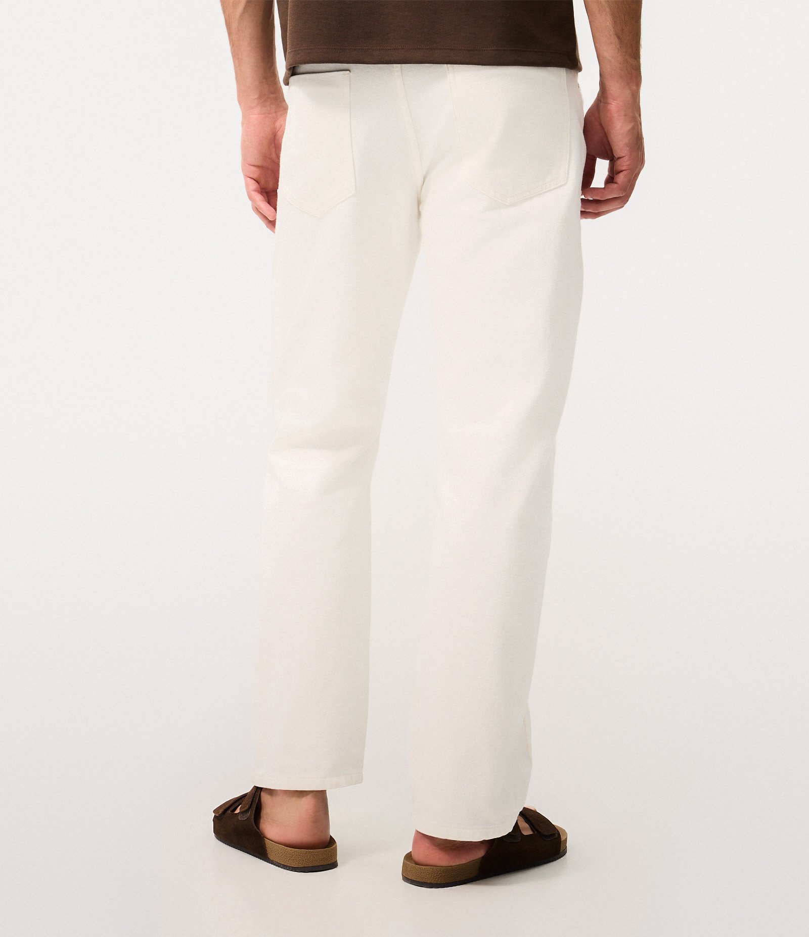 Calça Reta em Sarja com Bolsos e Cintura com Passantes Branco 4