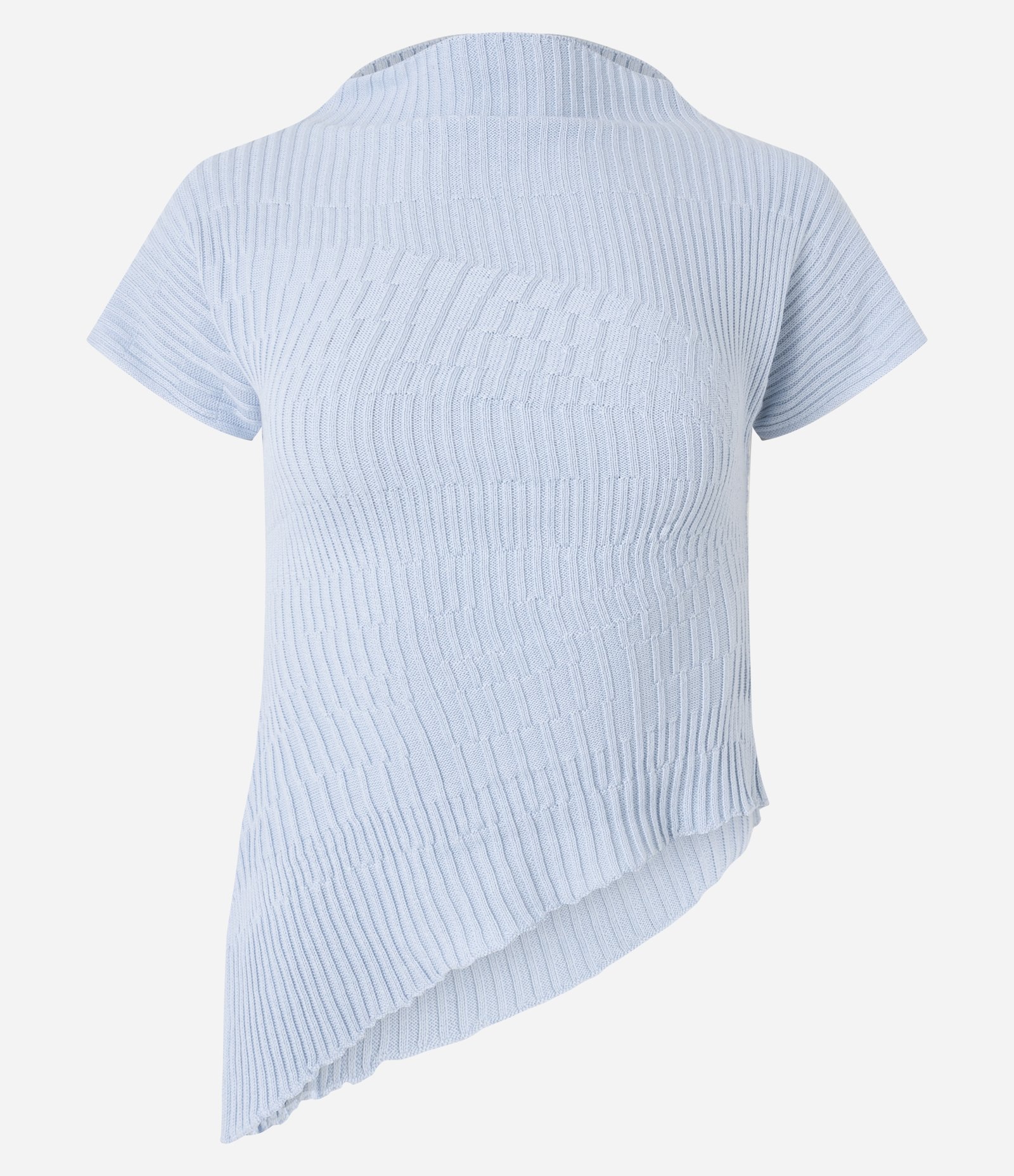 Blusa em Tricô com Gola Alta e Barra Assimétrica Azul 6