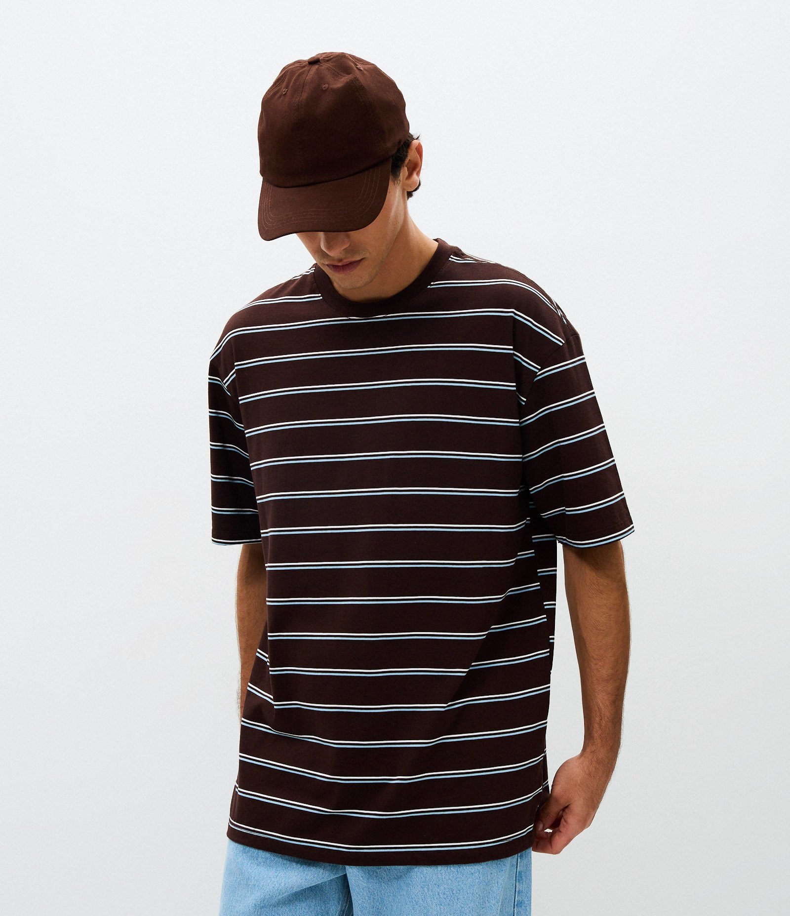 Camiseta Relaxed em Algodão com Estampa Listrada Marrom 3