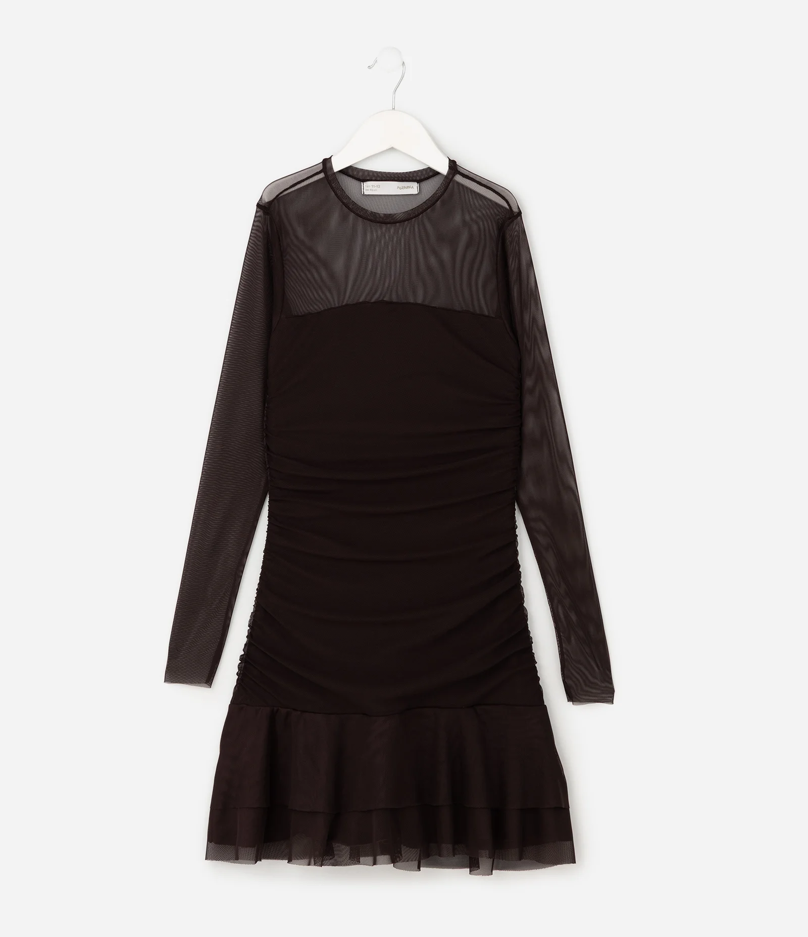 Vestido Tule Franzido com Babado Infantil - Tam 5 a 16 Anos Marrom 1