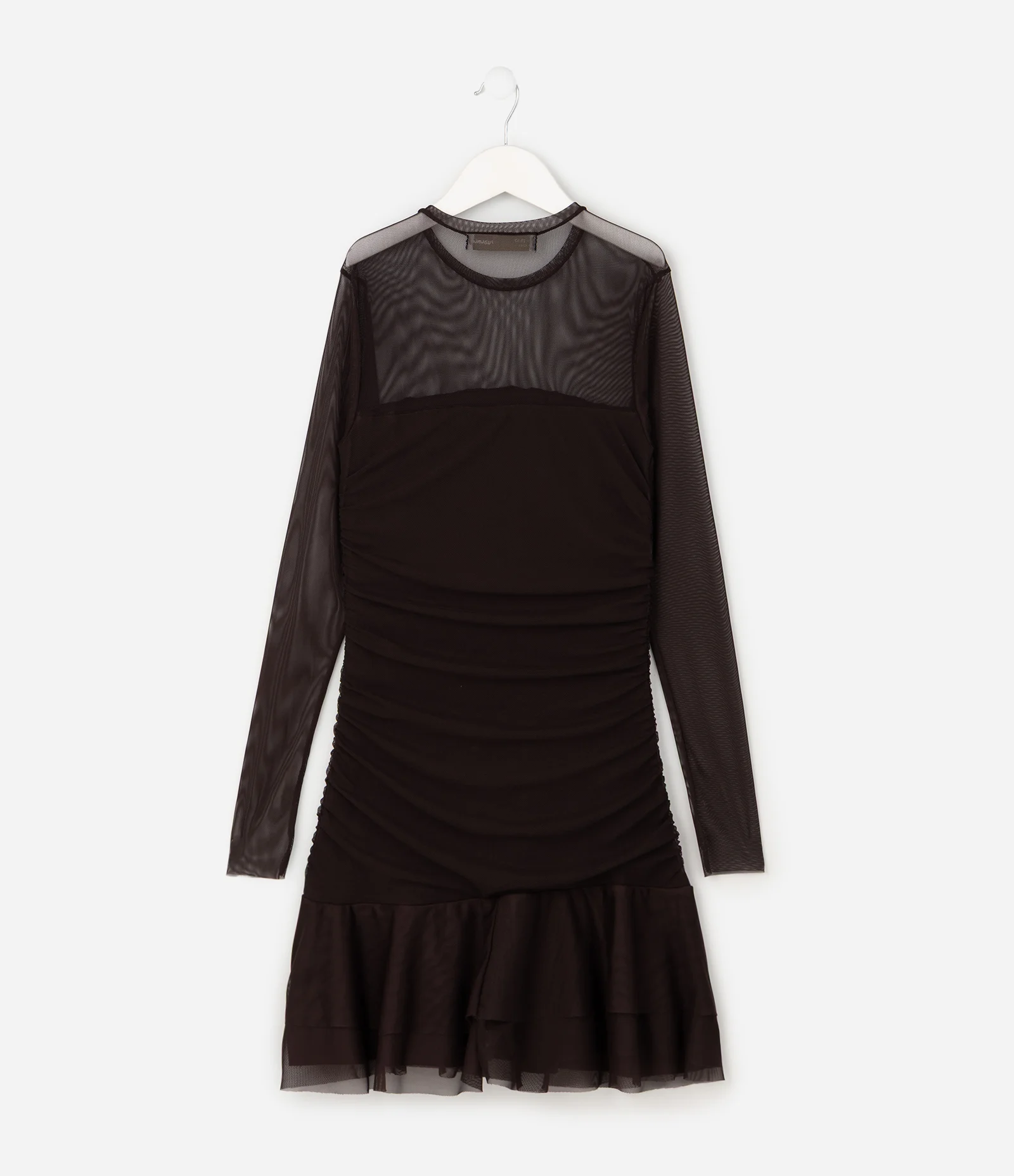 Vestido Tule Franzido com Babado Infantil - Tam 5 a 16 Anos Marrom 2