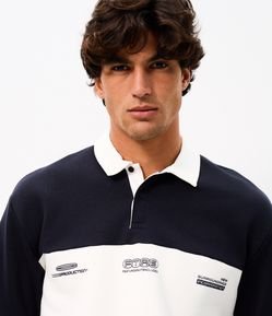 Moletom Boxy Listrado com Gola Polo