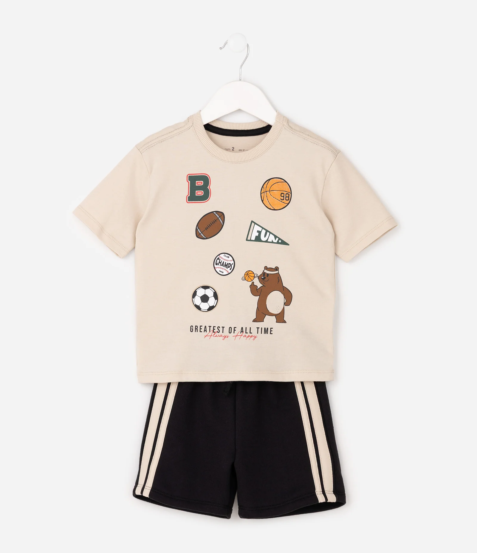Conjunto Camiseta e Bermuda em Moletom com Ícones Esportivos - Tam 1 a 6 Anos Off White 2