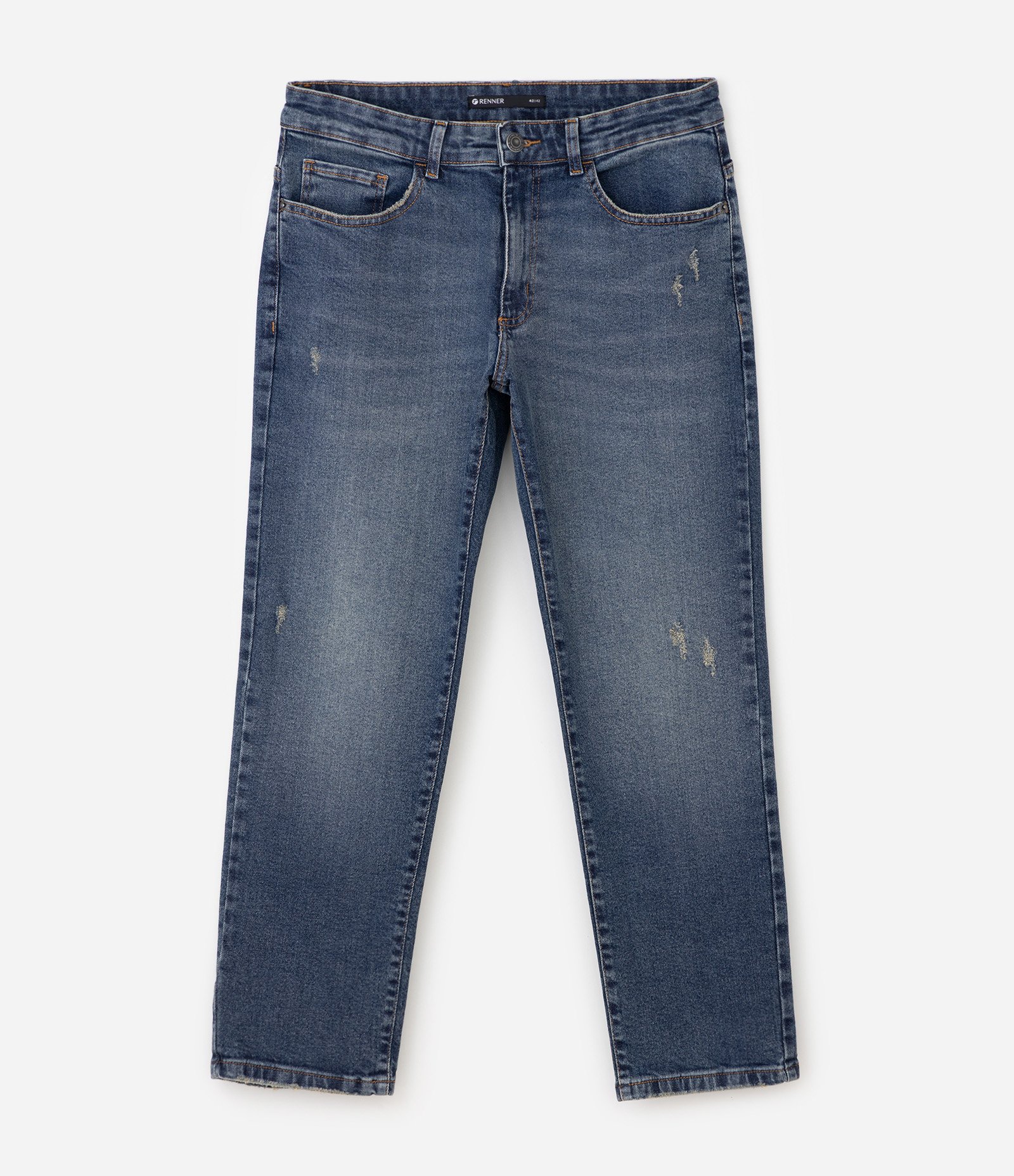 Calça Jeans Slim Cropped com Desgaste Azul 6