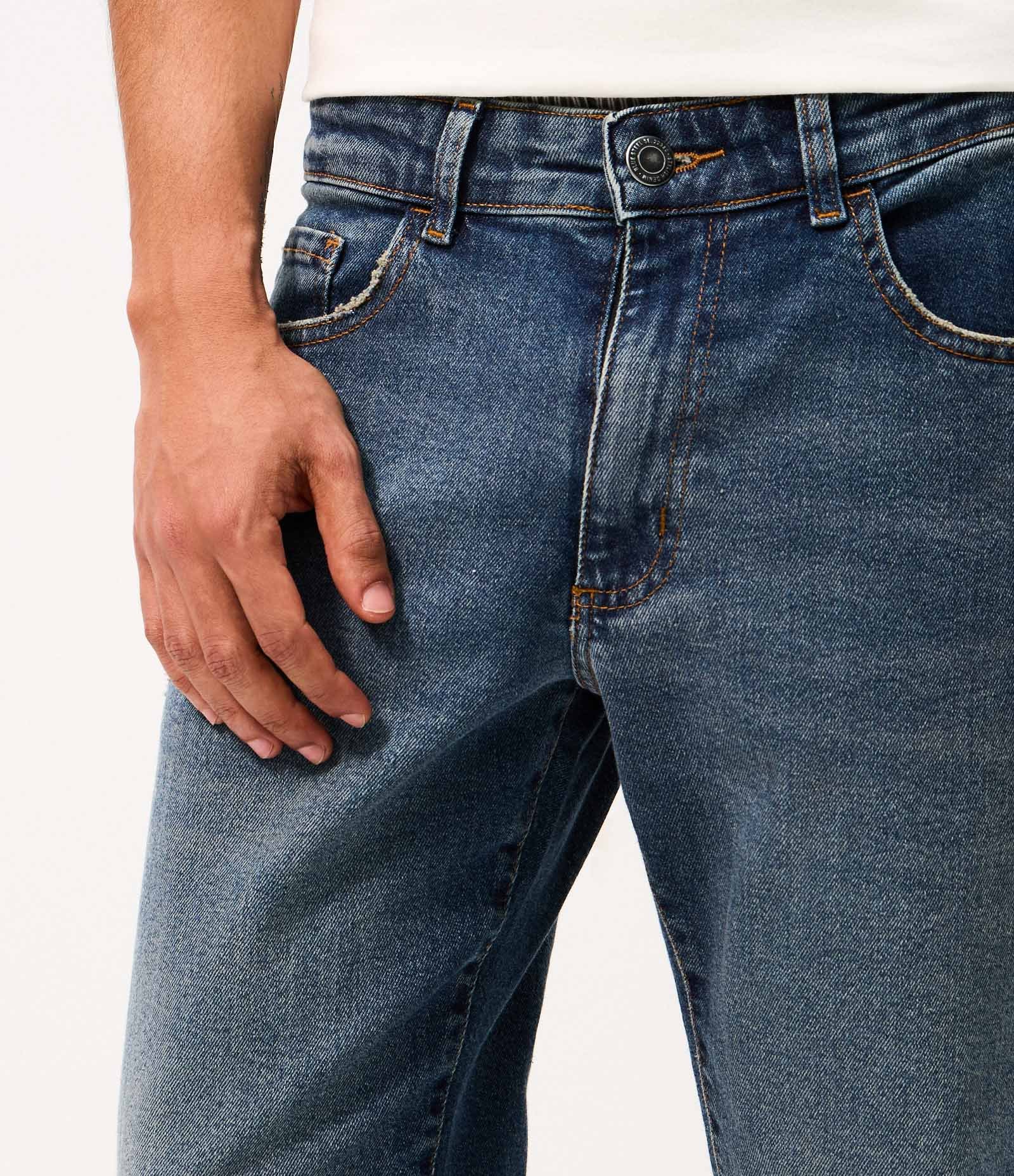 Calça Jeans Slim Cropped com Desgaste Azul 5
