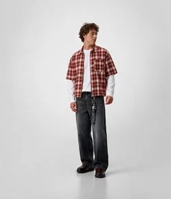 Calça Jeans Baggy Balloon com Recortes Estruturados