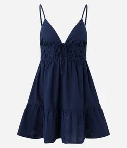 Vestido Curto em Viscose com Franzido e Alças Finas
