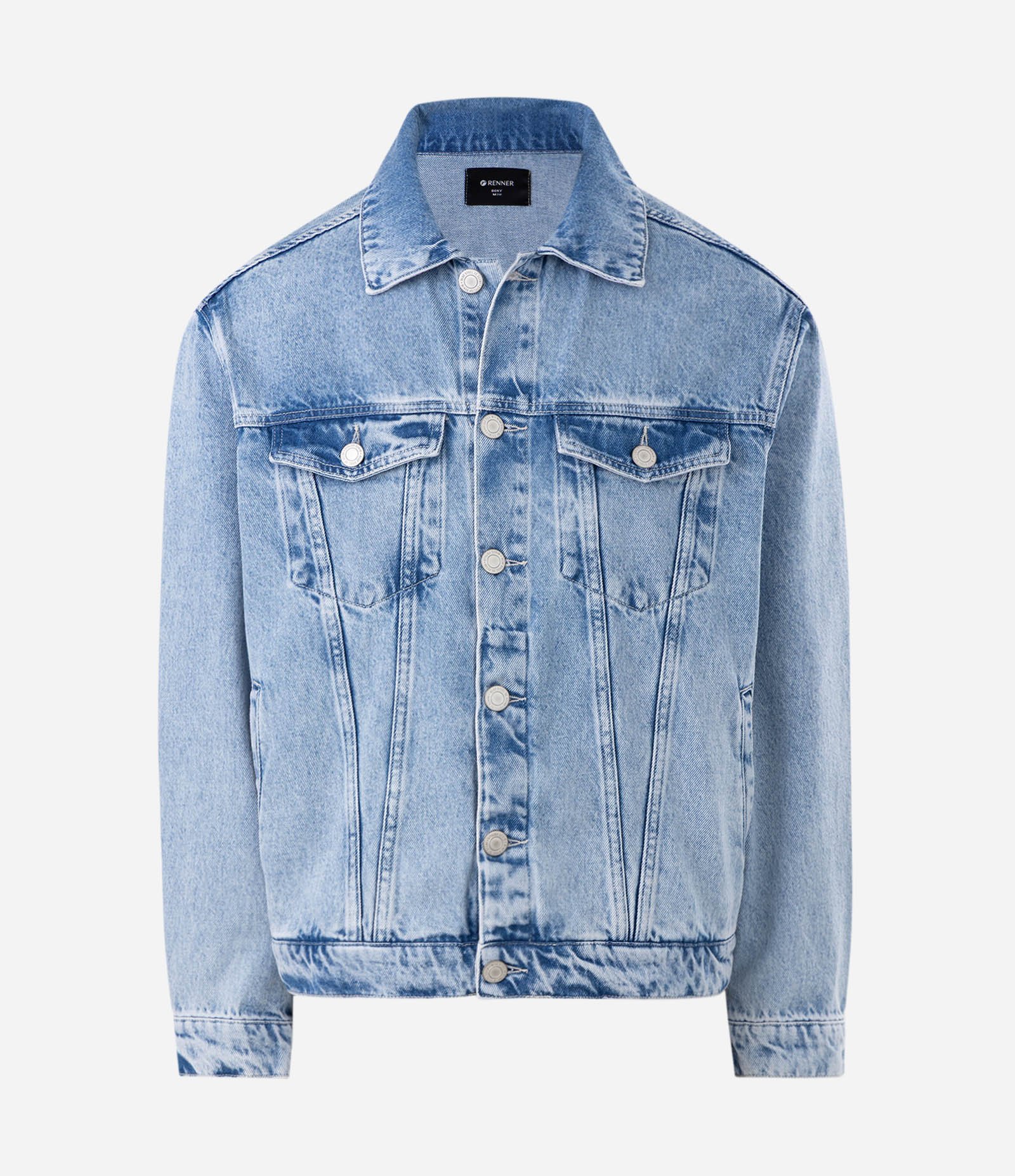 Jaqueta Boxy em Jeans com Recortes e Bolsos Azul 3