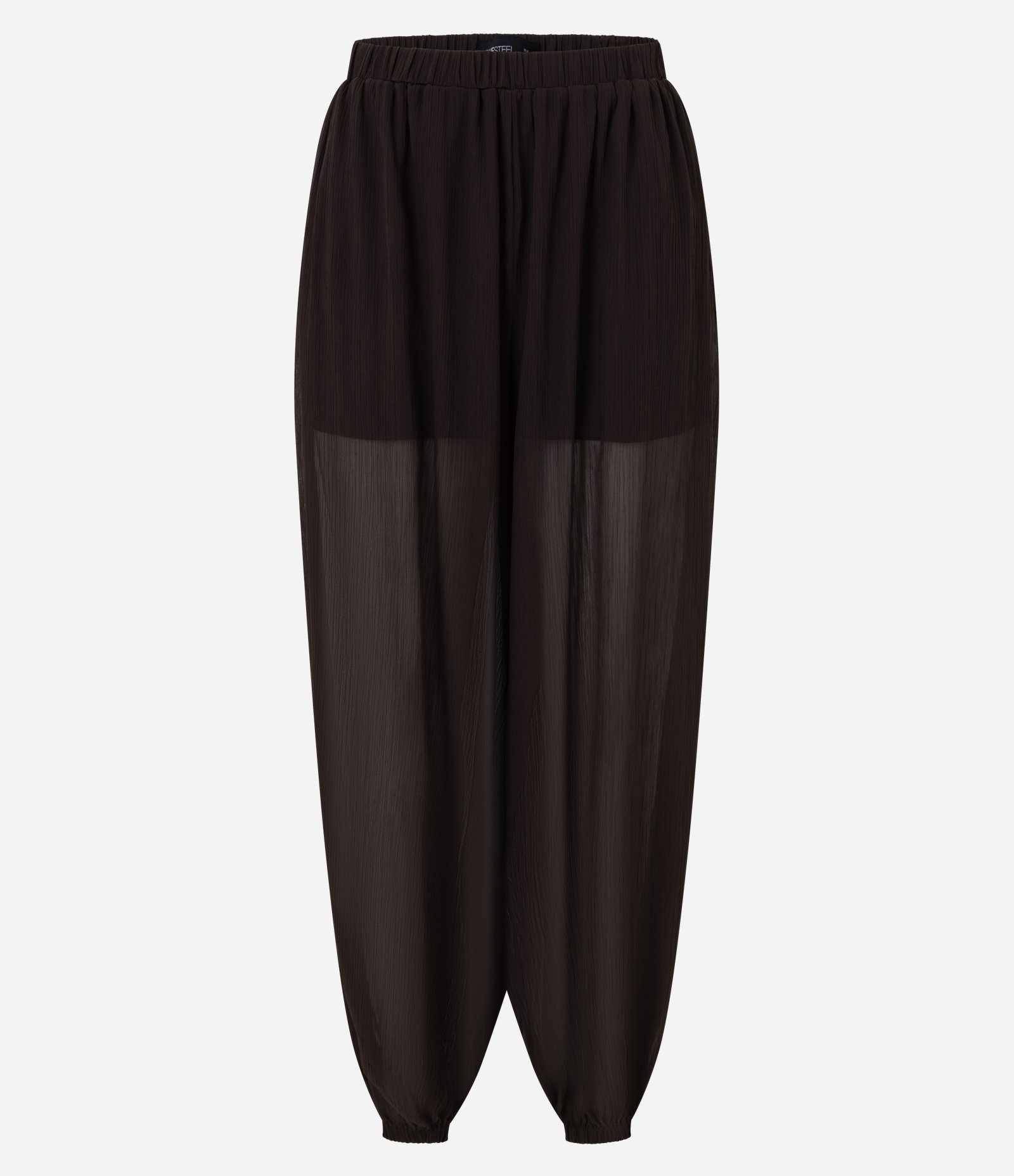 Calça Aladim em Chiffon Texturizado com Transparência Marrom 1