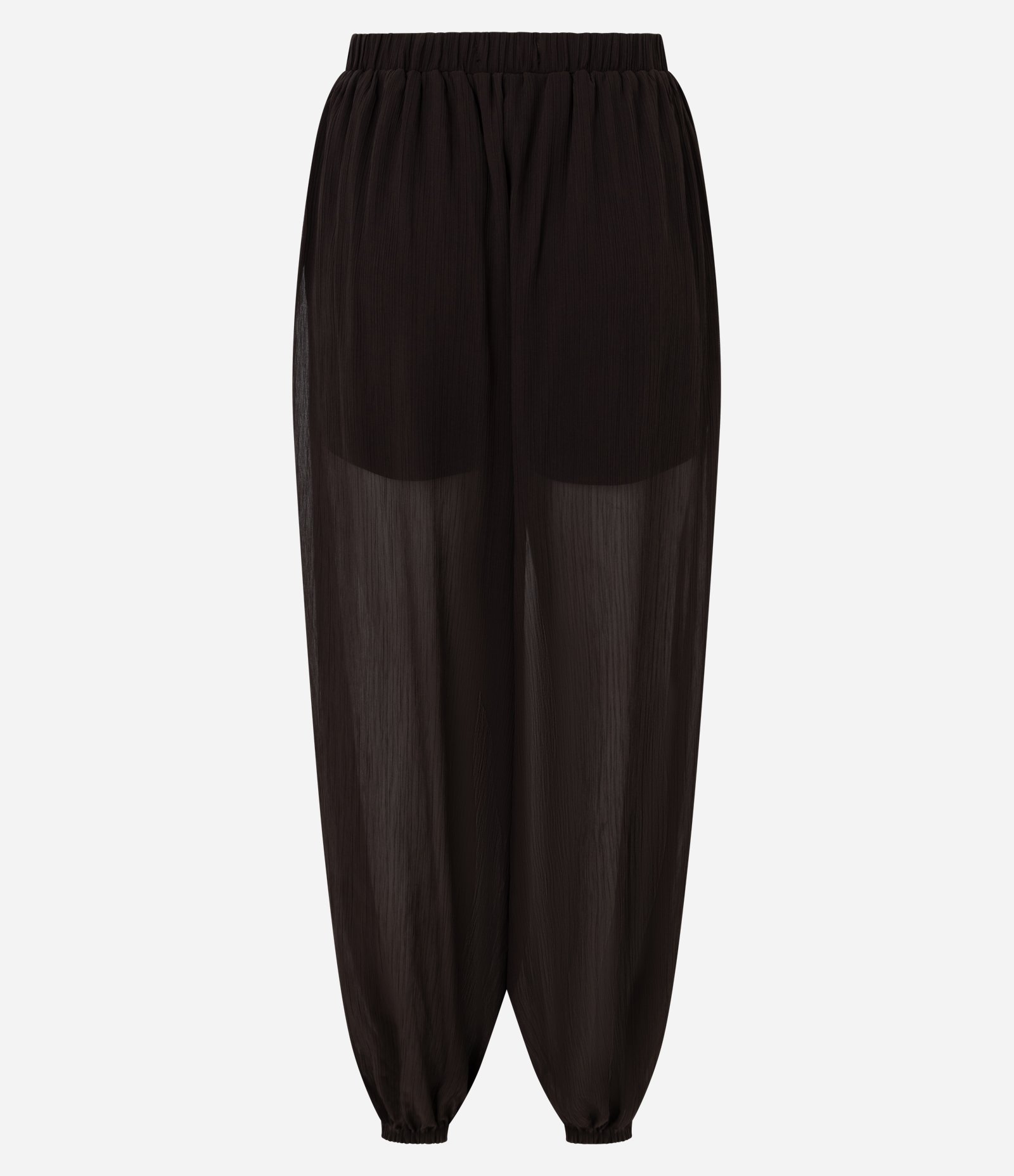 Calça Aladim em Chiffon Texturizado com Transparência Marrom 3