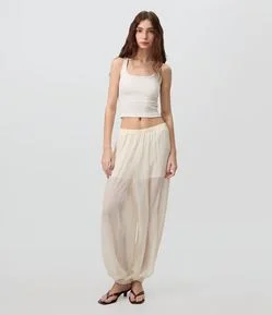 Calça Aladim em Chiffon Texturizado com Transparência
