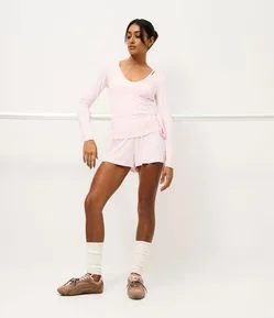 Pijama Curto em Viscolycra com Transpasse e Nó