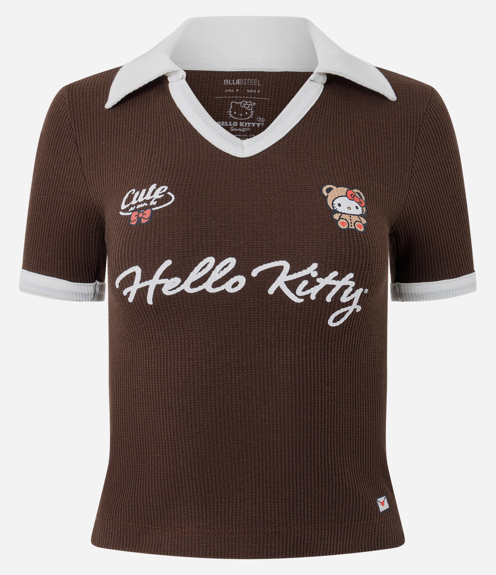 Blusa Polo em Piquet com Hello Kitty Estampada Marrom 5
