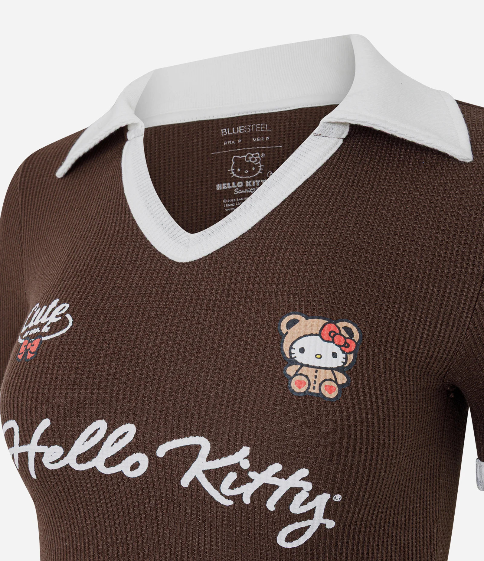 Blusa Polo em Piquet com Hello Kitty Estampada Marrom 6
