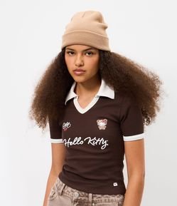 Blusa Polo em Piquet com Hello Kitty Estampada
