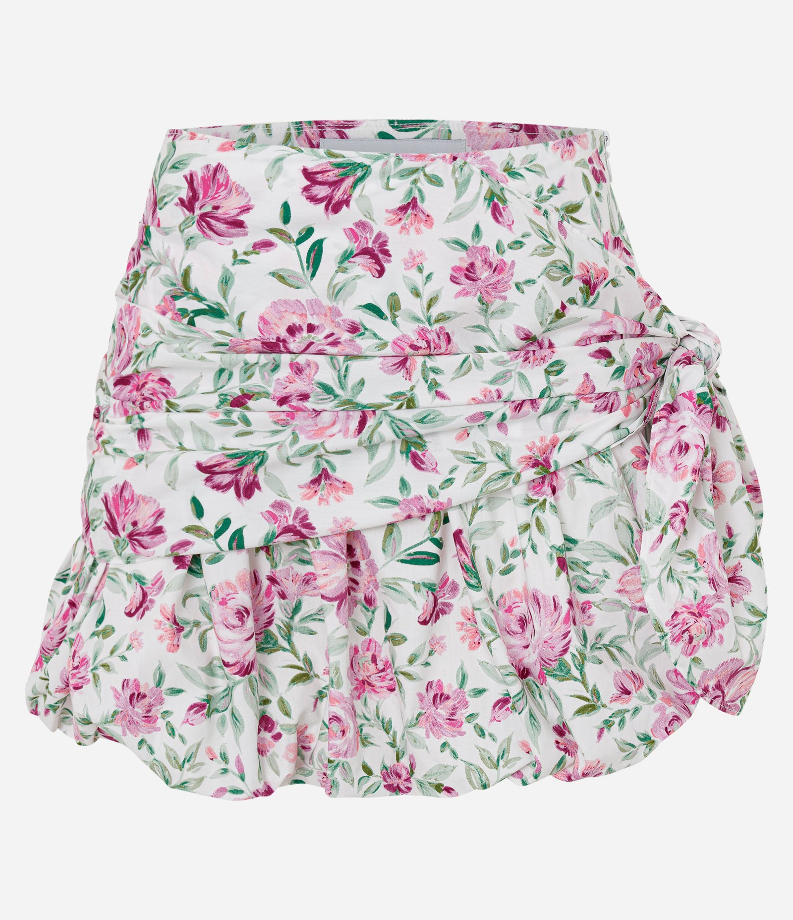 Saia Balonê Floral em Tricoline com Faixa para Amarração Branco 1